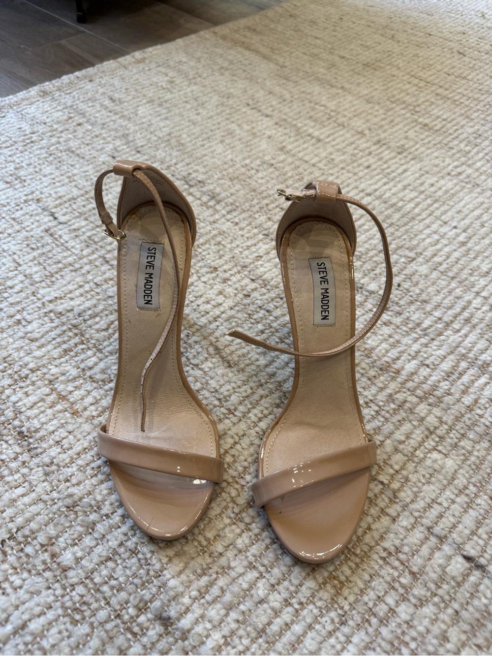 Steve Madden Nude Patent Ankle-Strap Heels